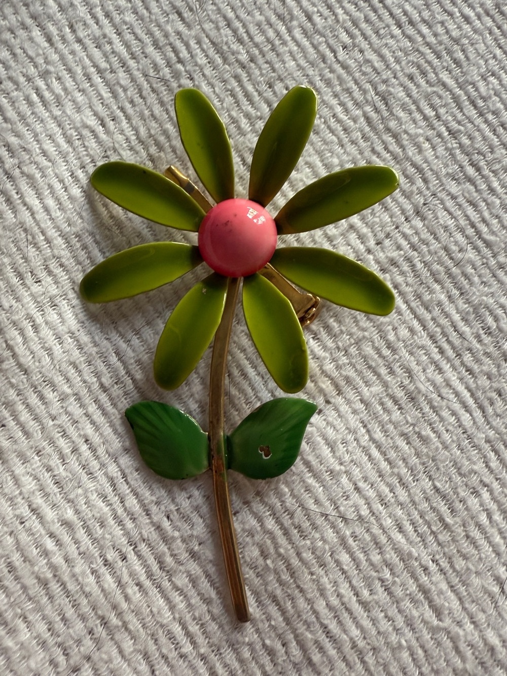 1960s Mod Flower Power Pink and Green Enamel Brooch